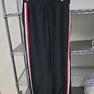 LilySilk Black Track Pants with Red and Blue Stripes